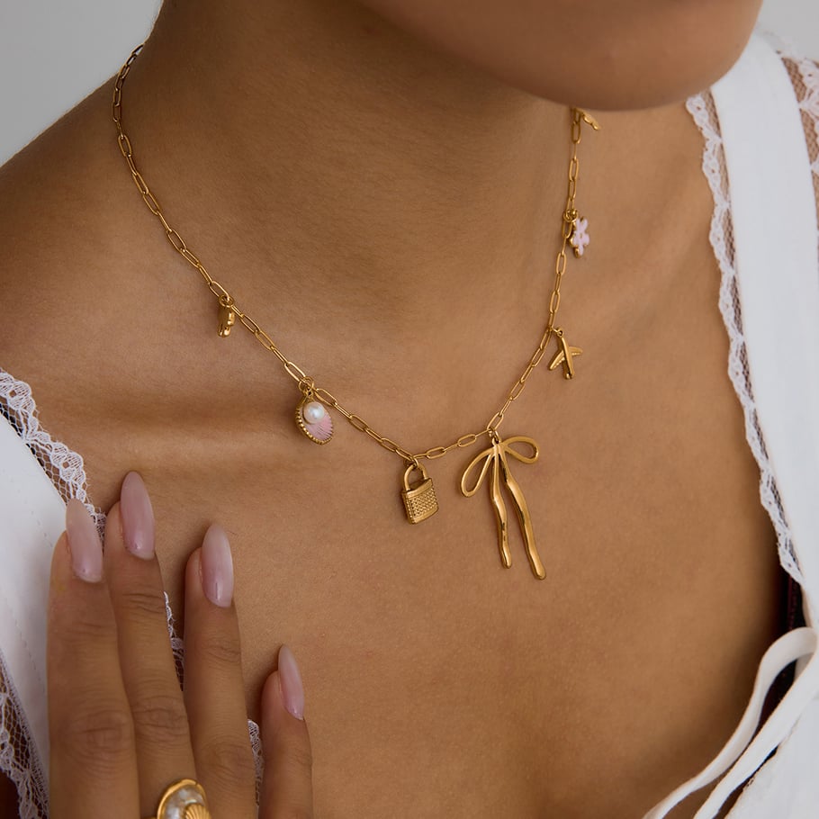 Bow Knot Stainless Steel Gold Color Pendant Necklace h5Picture5