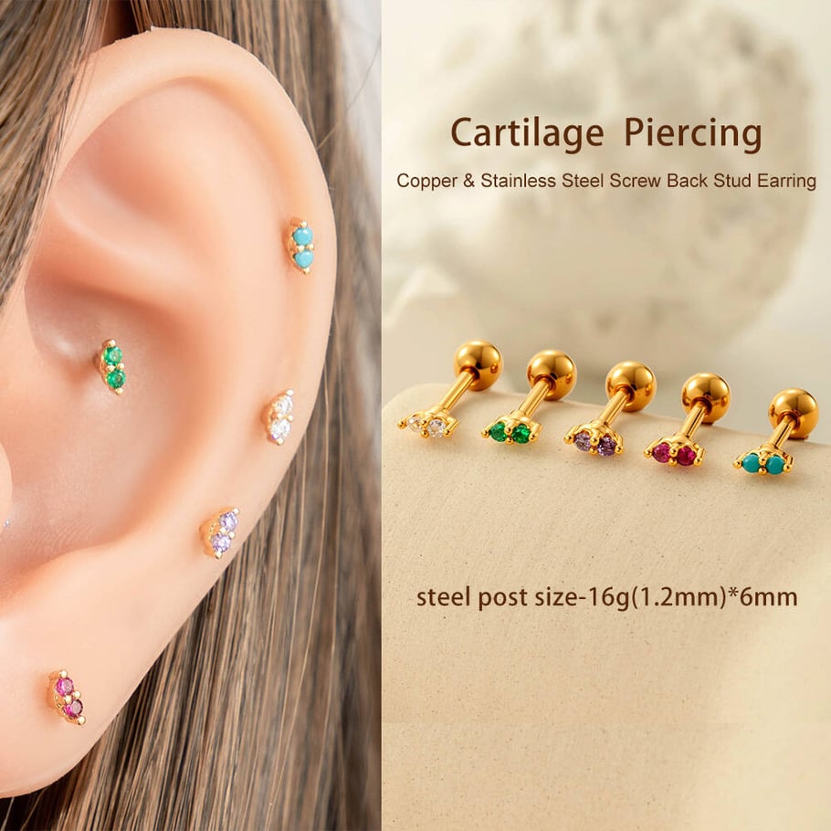 Kupfer Gold Farbe Zirkon Piercings Ohrringe Bild5
