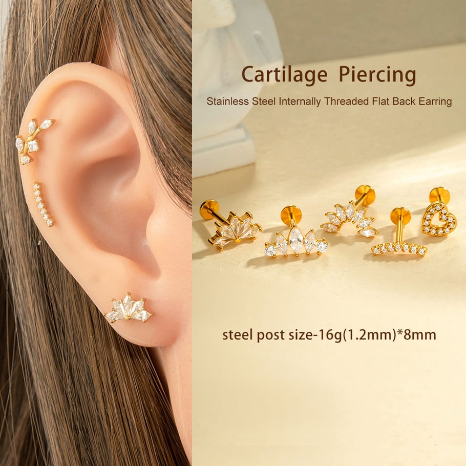 Herz Edelstahl Gold Farbe Zirkon Piercings Ohrringe Bild5