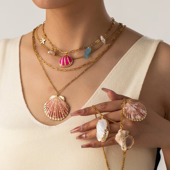 Ocean Series Seashell Pendant Stainless Steel Women's Necklace 2