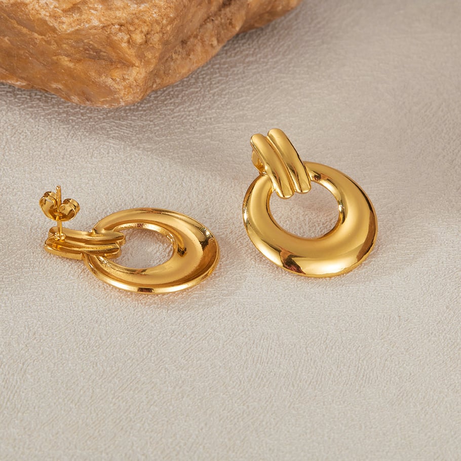 1 paio di orecchini a bottone da donna in acciaio inossidabile color oro, con motivo geometrico, semplici e quotidiani Immagine7