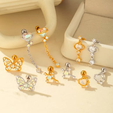 1 Çift Basit Seri Basit Kalp Bakır Altın Rengi Zirkonyum Kadın Piercing Küpe h5 Resim5