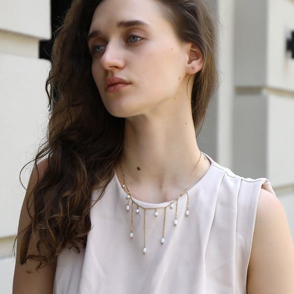Simple Series Elegant Beads Stainless Steel Women's Chain Necklaces 2