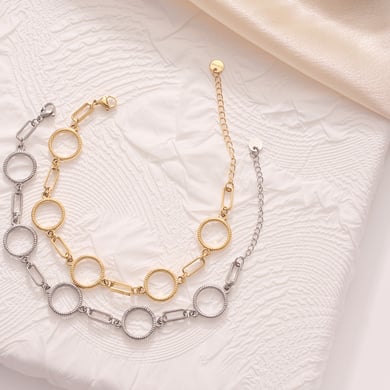 Annular Patchwork Geometric Stainless Steel Gold Color Women's Chain Bracelets h5 Picture5