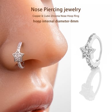 1 piercing de nez pour femme en forme d&#39;étoile brillante, couleur cuivre et or, zircon h5 Image6
