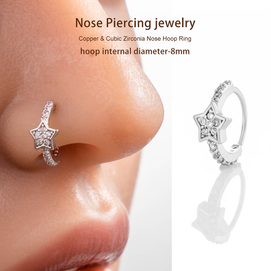 1 piercing de nez pour femme en forme d&#39;étoile brillante, couleur cuivre et or, zircon Image6