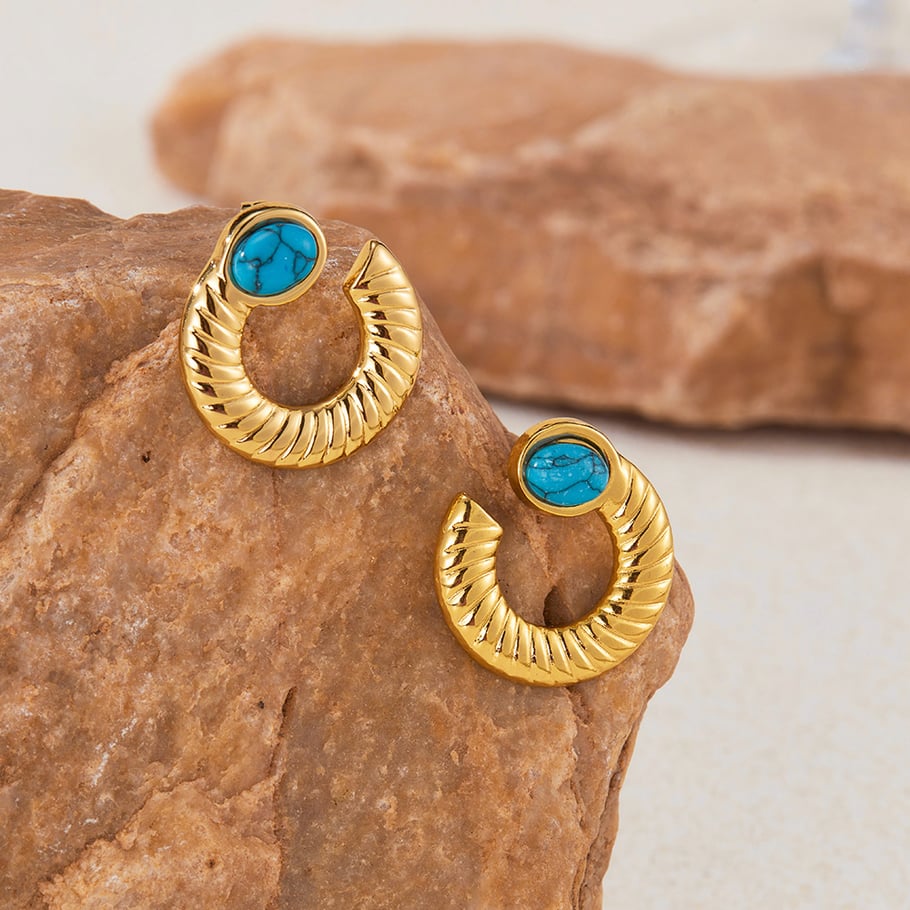 1 paio di orecchini a bottone da donna in acciaio inossidabile color oro, con motivo geometrico, semplici e quotidiani Immagine7