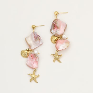 Pendientes de mujer con concha rosa y estrella de mar de la serie romántica h5 