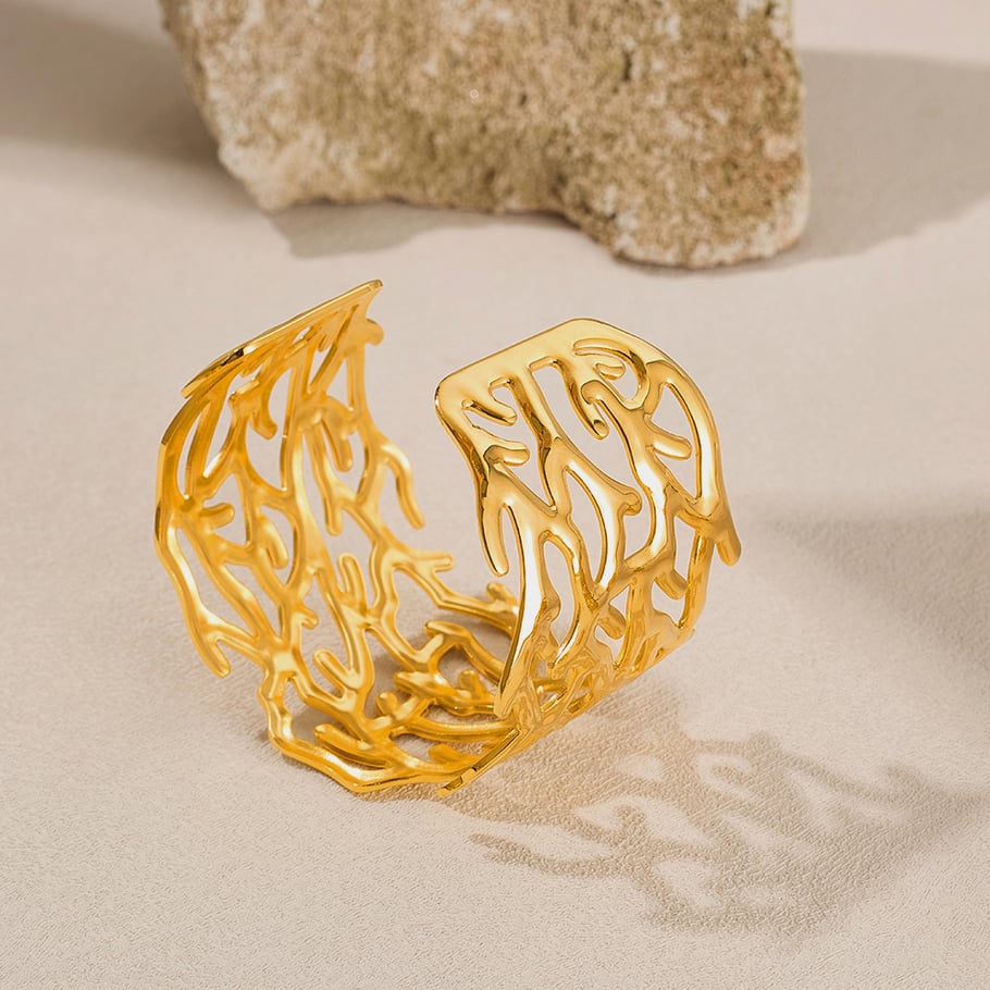 Pulseras de acero inoxidable color dorado para mujer, serie simple, 1 unidad Imagen5