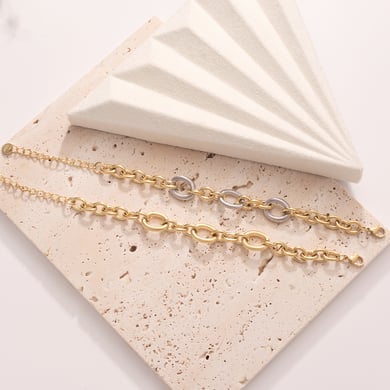 Shining Oval Stainless Steel Gold Color Women's Chain Bracelets h5 Picture5