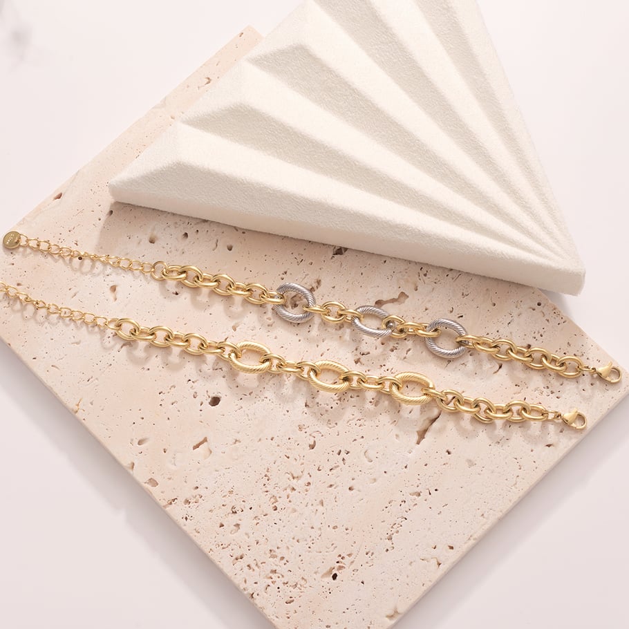 Shining Oval Stainless Steel Gold Color Women's Chain Bracelets Picture5