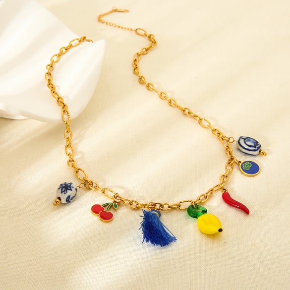 Colliers pendentifs en acier inoxydable DIY de la série Sweet Fruit 2