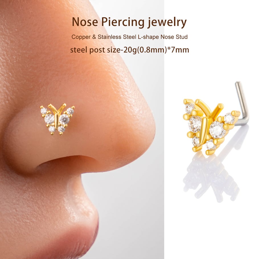 1 pièce de piercing de nez papillon en cuivre doré et zircon pour femme Image5