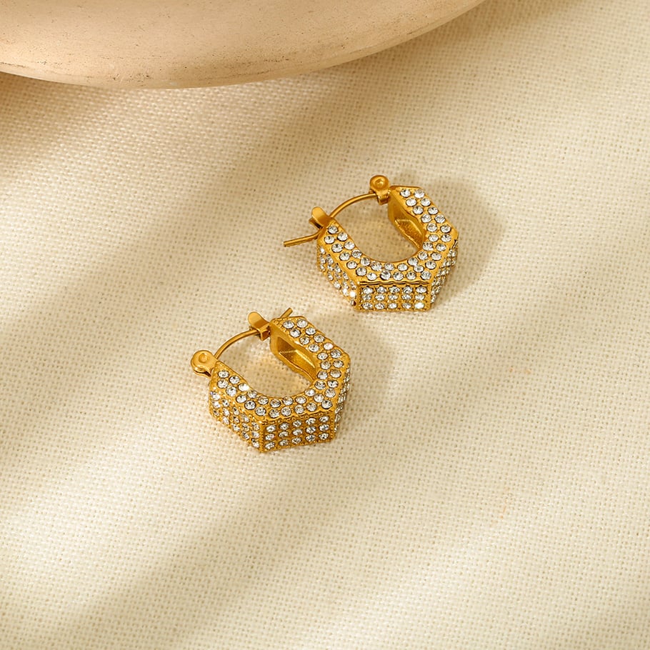 1 Paar Luxuriöse Serie Elegante geometrische Edelstahl Gold Farbe Zirkon Damen Ohrring Sets Bild2