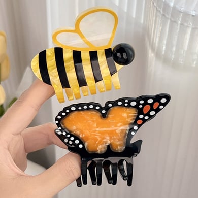 1 pince à cheveux en PVC pour femme, motif papillon et abeille h5 Image3