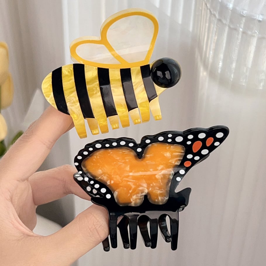 1 pince à cheveux en PVC pour femme, motif papillon et abeille Image3