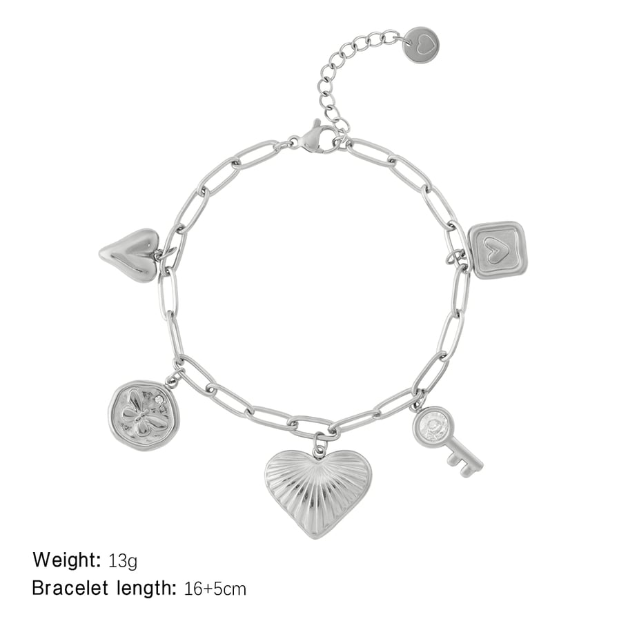 Glänzendes Herz Edelstahl Goldfarben Damen Charm Armbänder Bild2