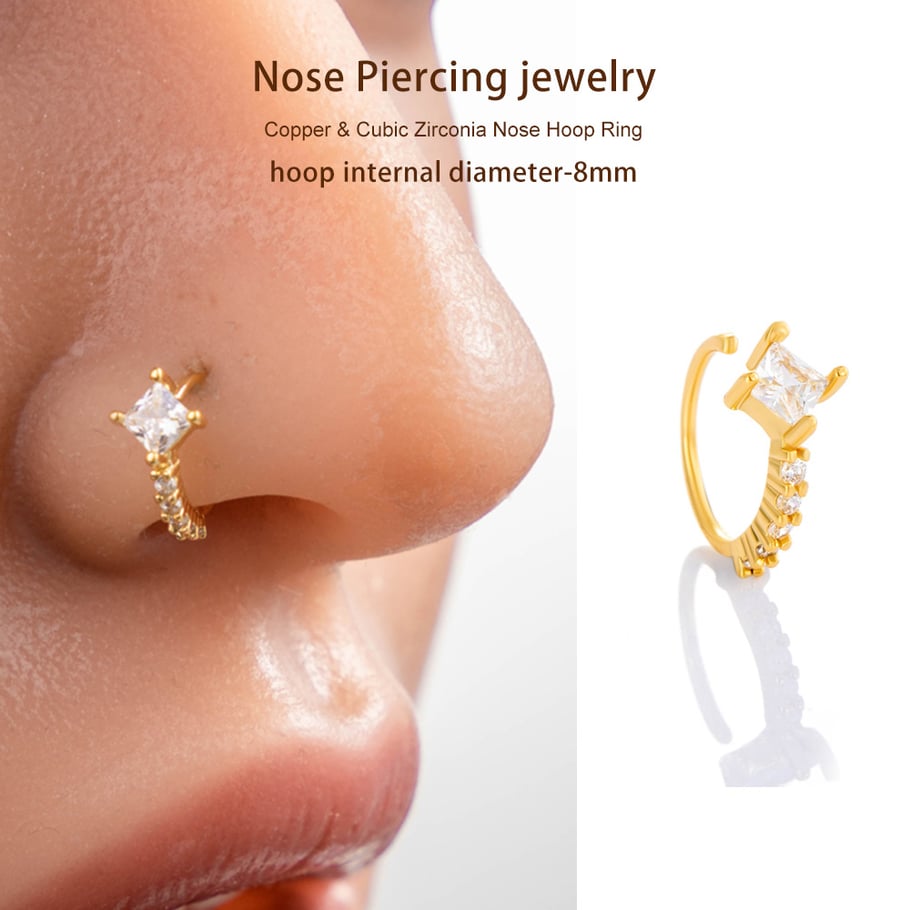 1 pièce de piercing de nez carré en cuivre doré et zircon pour femme Image5