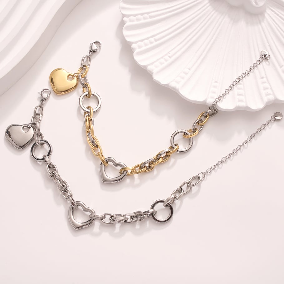 Radiant Heart Stainless Steel Gold Color Women's Charm Bracelets Picture5