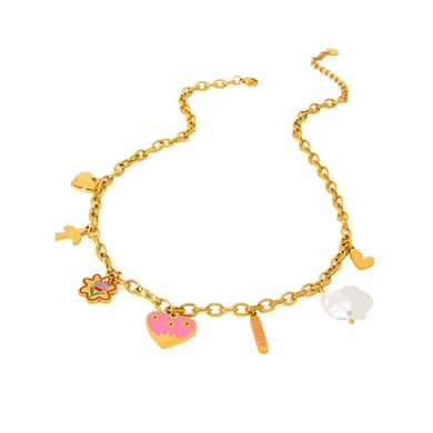 Collier pour femme en acier inoxydable avec pendentif en forme de cœur rose h5 Image5