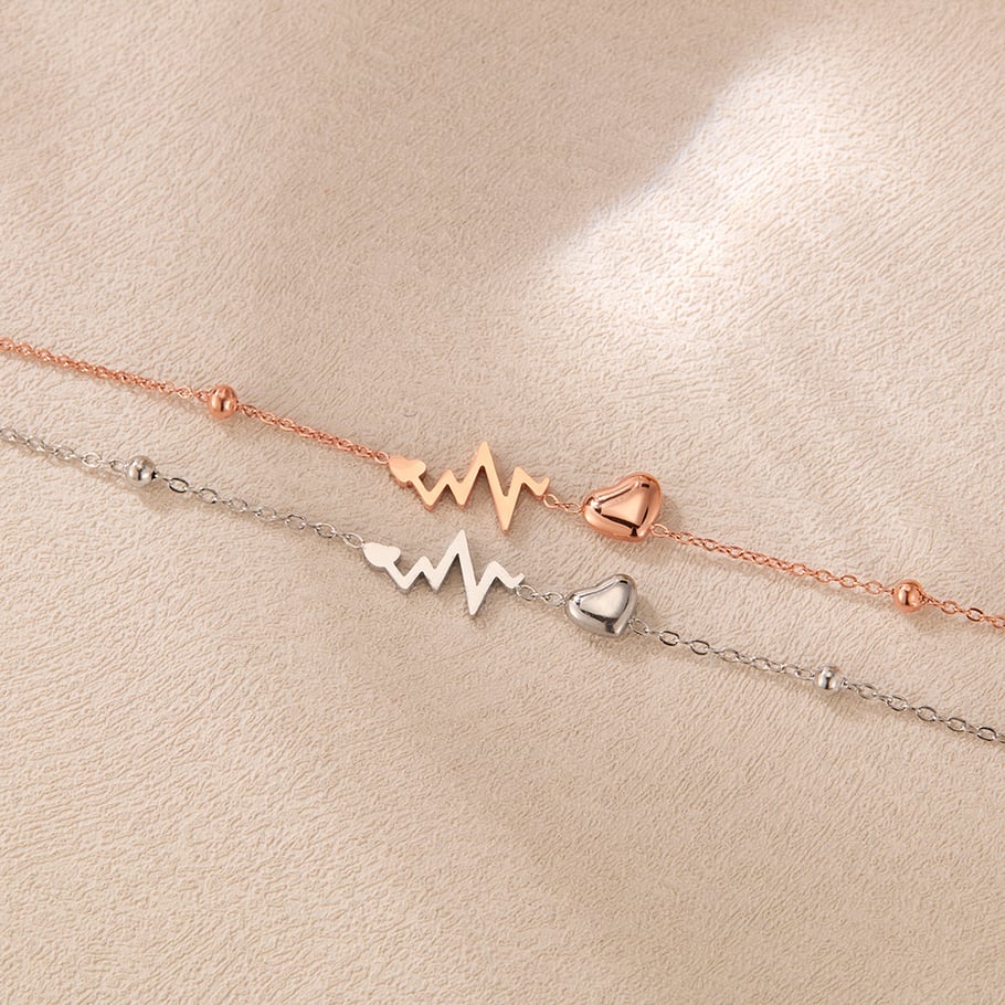 Braccialetti a catena da donna in acciaio inossidabile con cuore semplice, serie semplice, 1 pezzo Immagine6
