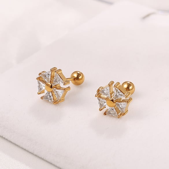 Flower Stainless Steel Gold Color Piercing Earrings