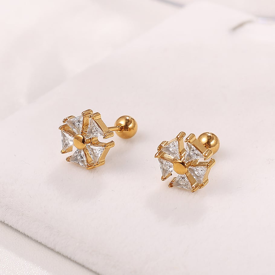 Flower Stainless Steel Gold Color Piercing Earrings Picture2