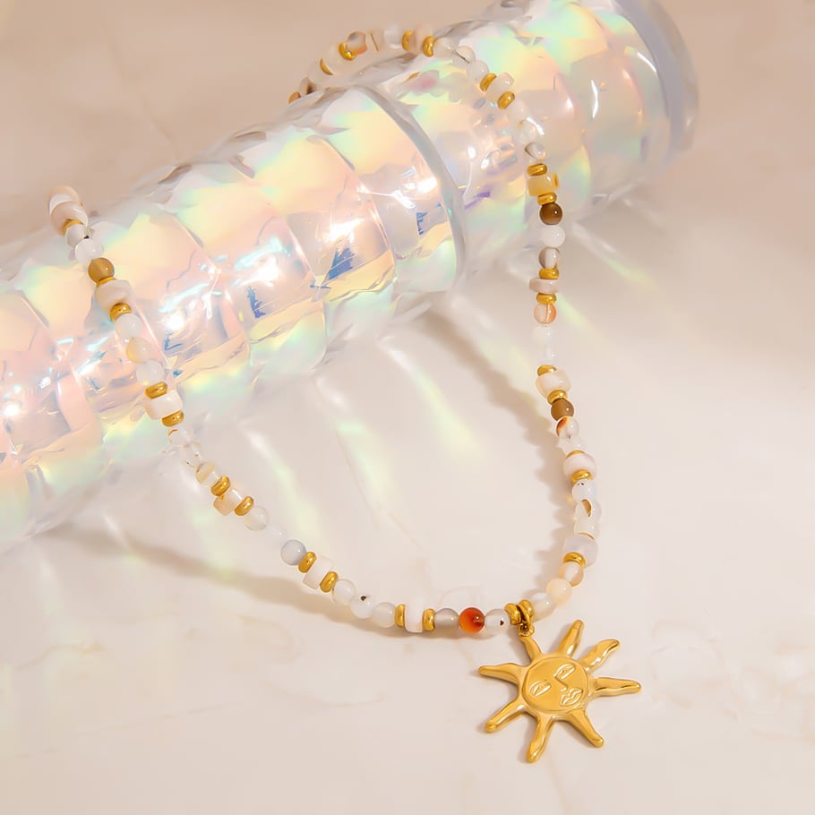 Handmade Beaded Stainless Steel Sun Pendant Women's Necklace h5Picture4