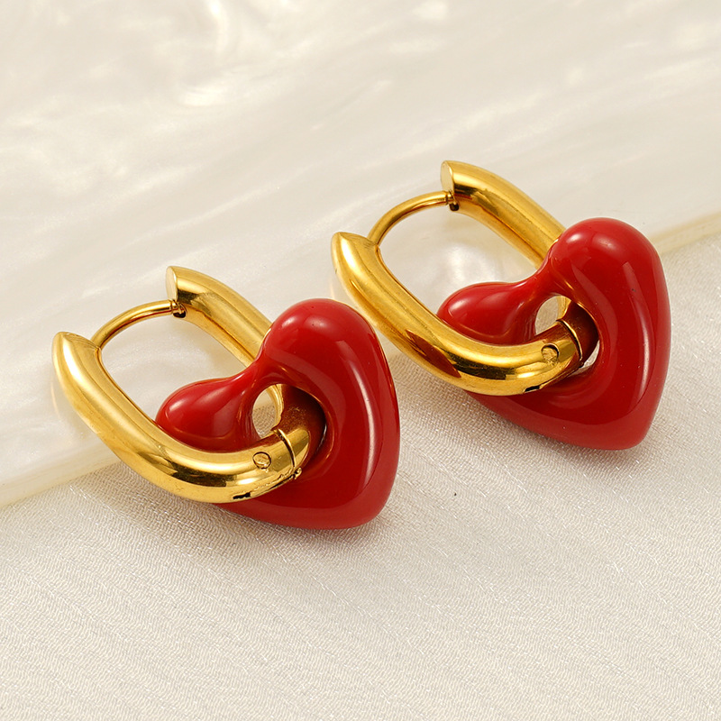 Orecchini pendenti a forma di cuore in acciaio inossidabile color oro Immagine4
