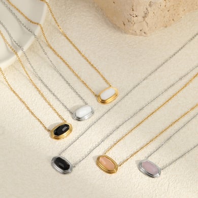 1 Paar Damen-Halsketten mit Anhänger aus Edelstahl der Simple Series für den täglichen Gebrauch mit geometrischem Muster h5 Bild2