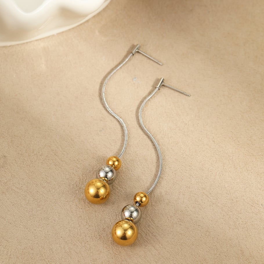1 Paar einfache Perlenserie Edelstahl Goldfarben Damen Tropfenohrringe h5Bild4