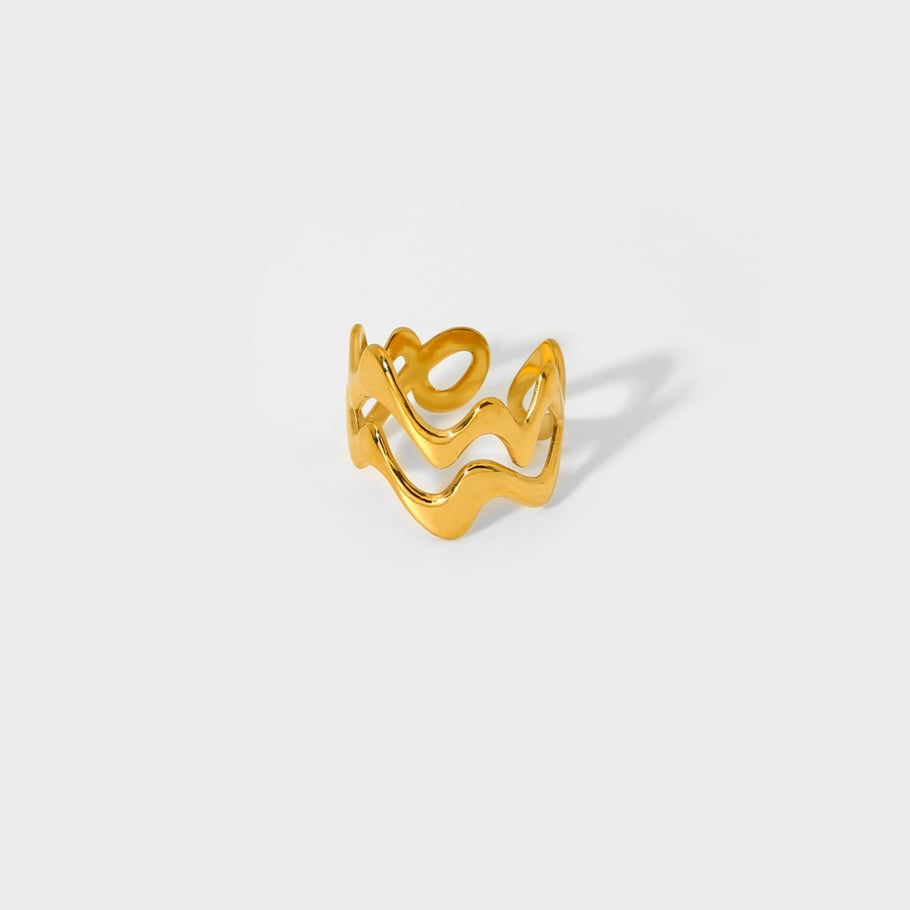 Anillos geométricos diarios de acero inoxidable en color dorado para mujer de la serie Simple Imagen4