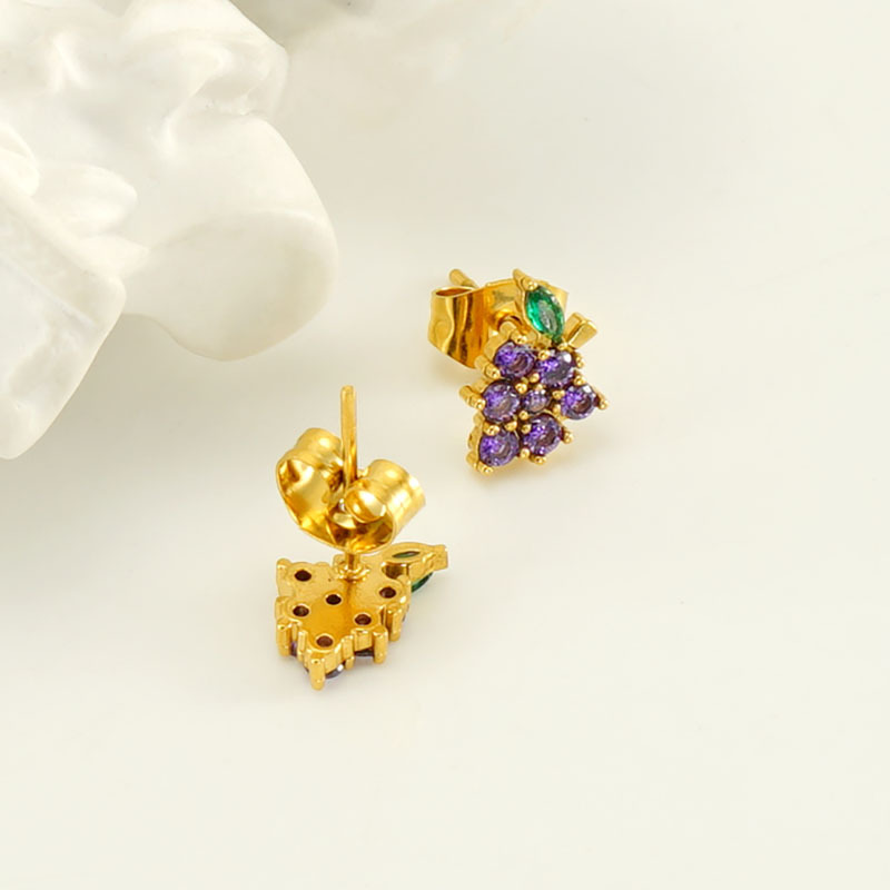 Orecchini piercing in acciaio inossidabile color oro a forma di uva Immagine5