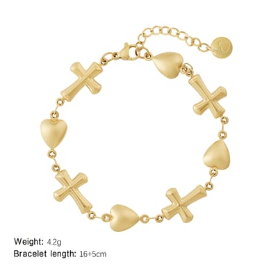Bracelets à breloques classiques en acier inoxydable doré pour femme avec croix h5 Image2