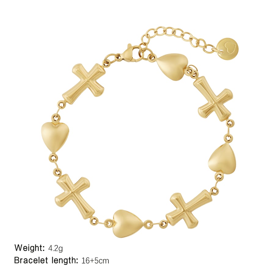 Bracelets à breloques classiques en acier inoxydable doré pour femme avec croix Image2