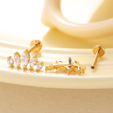 Herz Edelstahl Gold Farbe Zirkon Piercings Ohrringe h5 Bild3