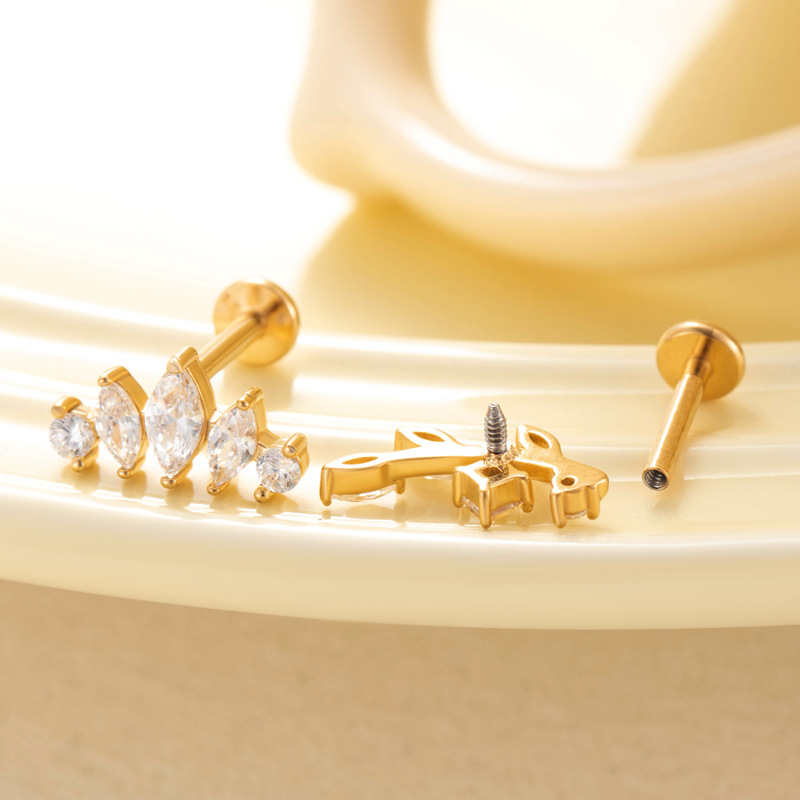 Herz Edelstahl Gold Farbe Zirkon Piercings Ohrringe Bild3
