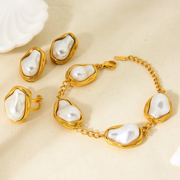 Elegante Serie Perle Edelstahl Damen Halskette