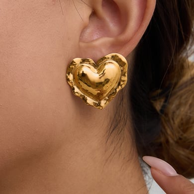 Pendientes de botón de acero inoxidable dorado con forma de corazón retro h5 Imagen4