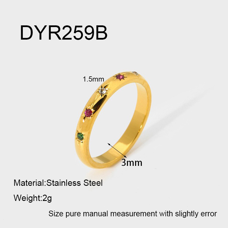 Classic Series Retro Star Stainless Steel  Gold Color  Zircon Gold Color  Rings 