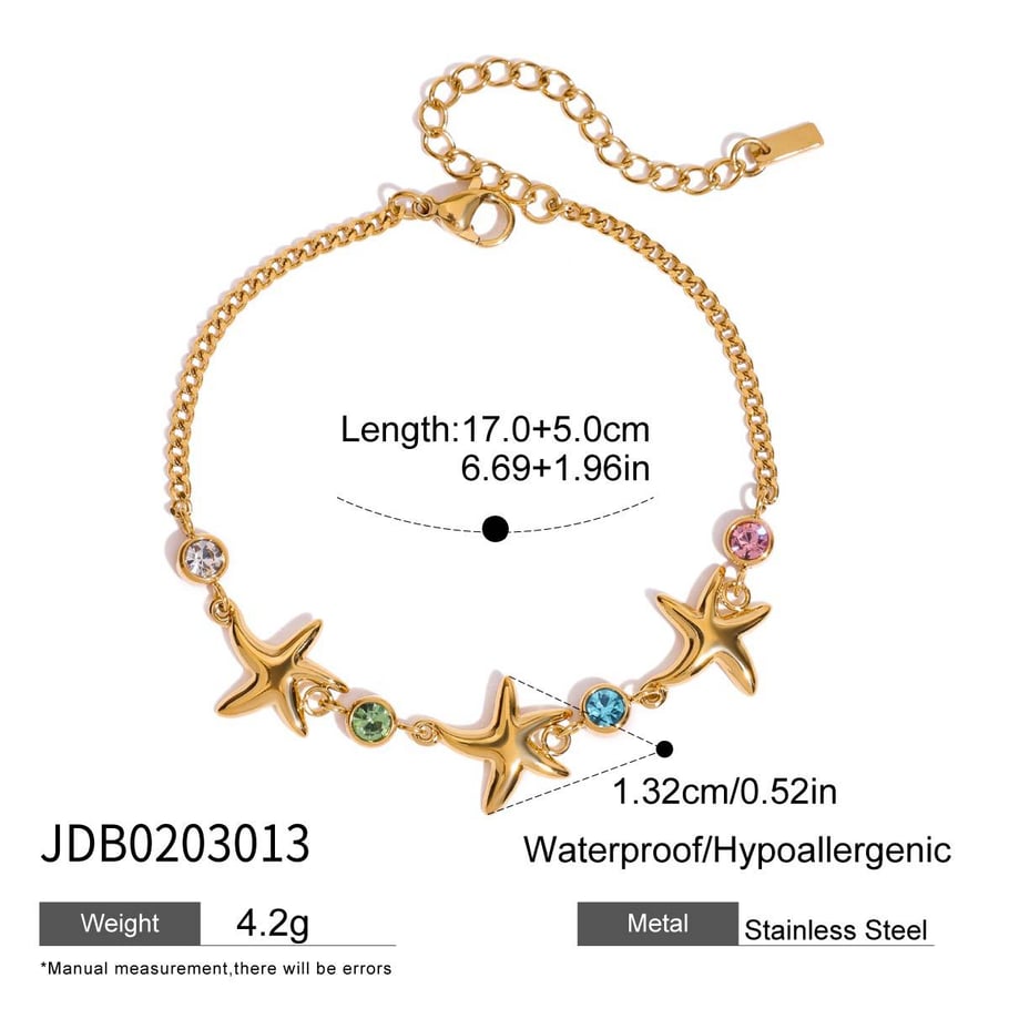 Ins Style Starfish Stainless Steel  Gold Color Charm Bracelets 