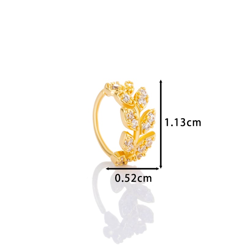 1 pièce de piercing de nez pour femme en forme de feuille, cuivre, couleur or et zircon Image2