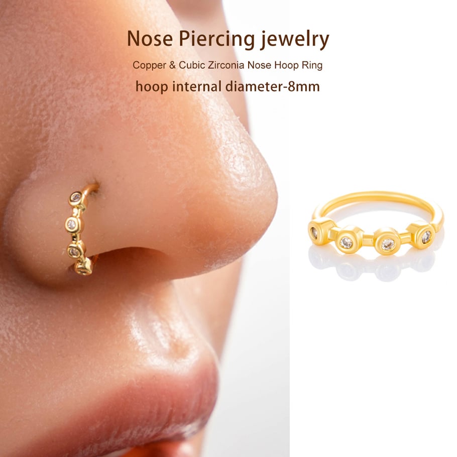 1 pièce de piercing de nez géométrique en cuivre doré et zircon pour femme Image5