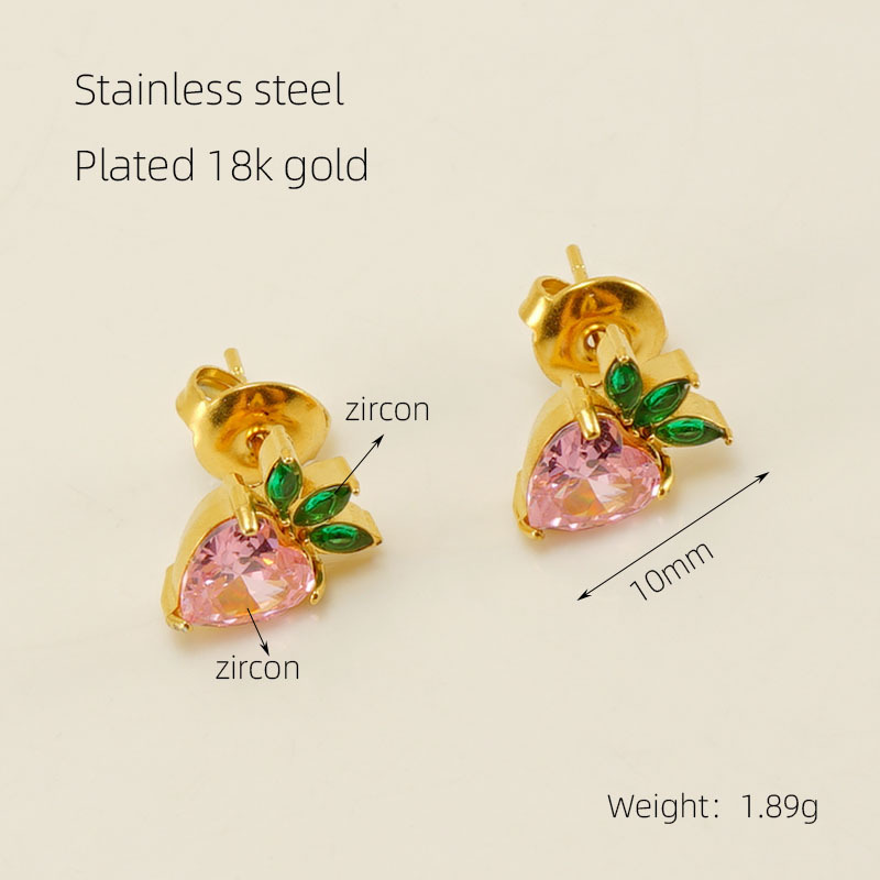 Orecchini piercing in acciaio inossidabile color oro a forma di fragola Immagine2