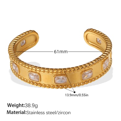 Bracelet manchette en acier inoxydable couleur or et zircon, 1 pièce h5 