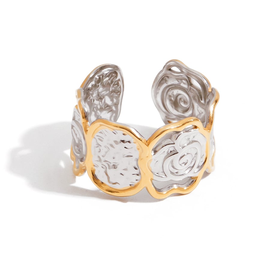 Statement-Ringe aus Edelstahl mit Retro-Blumenmotiv in verschiedenen Farben 