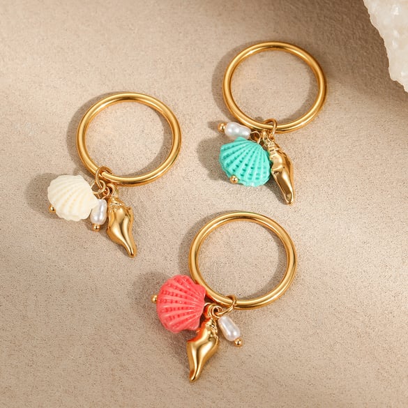 1 Paar Statement-Ringe aus Edelstahl der Romantic Series Vacation Turtle in Goldfarbe