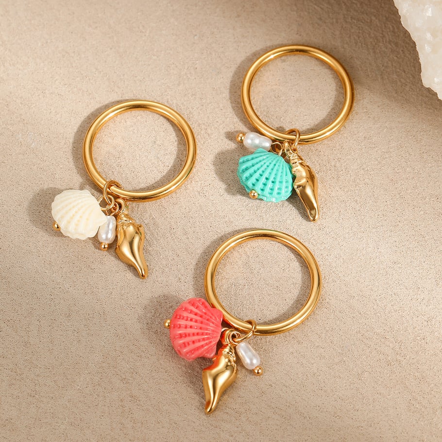 1 Paar Statement-Ringe aus Edelstahl der Romantic Series Vacation Turtle in Goldfarbe Bild2