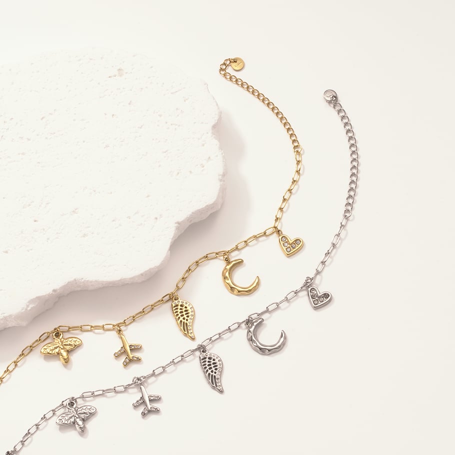 Braccialetti con ciondoli da donna Swing Exquisite in acciaio inossidabile color oro Immagine4