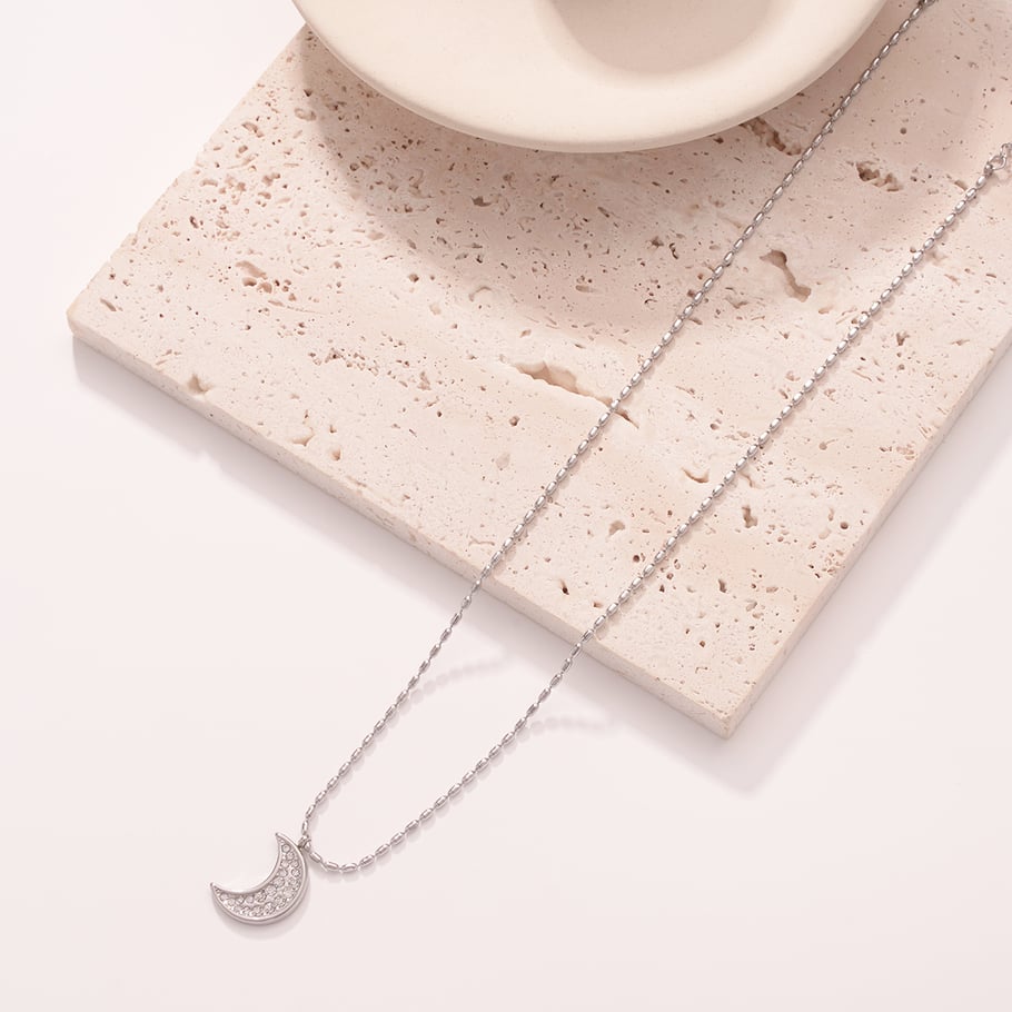Minimalistische klassieke maan roestvrij staal goudkleurige dames hanger kettingen Afbeelding5